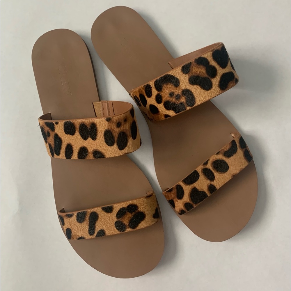 J. Crew leopard calf hair slide sandals size 7